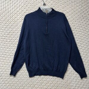 Peter Millar Sweater Pullover Mens M Navy Blue 1/4 Zip Merino Wool Linen Nylon